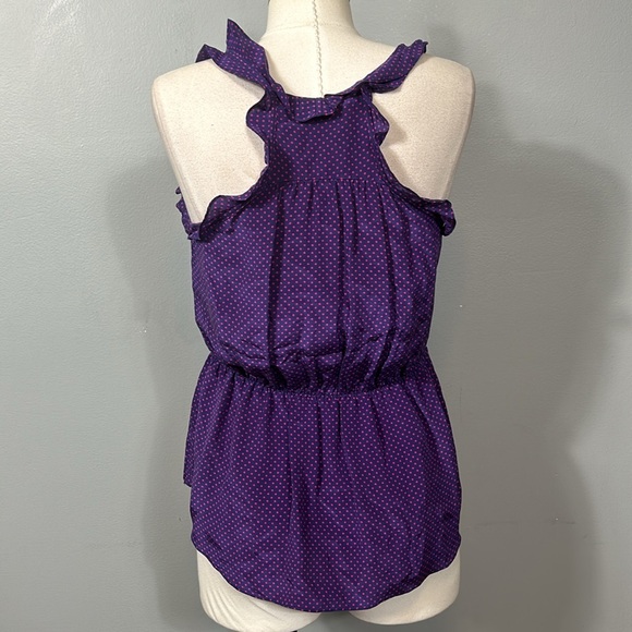 Rebecca Taylor Purple Pink Polka Dot Silk Ruffle Tank Top Blouse Size 6 - Picture 3 of 10